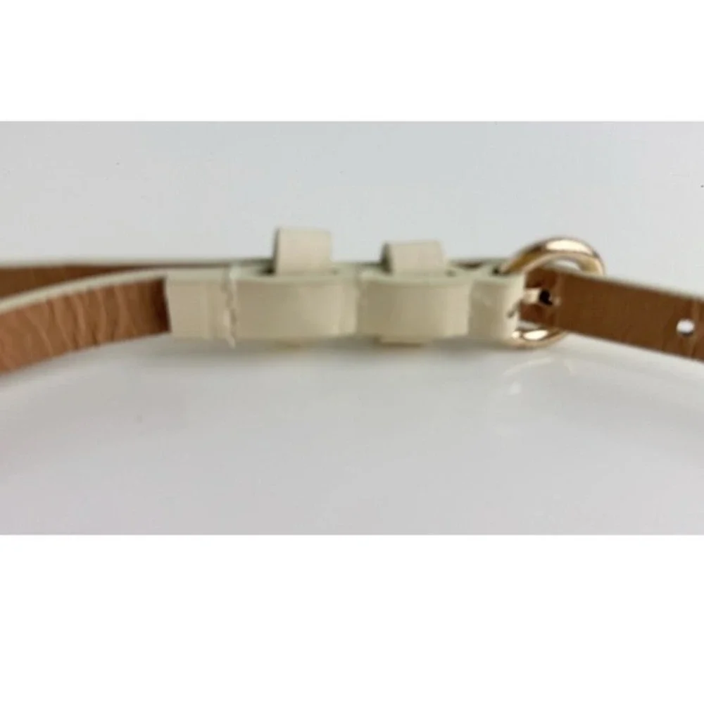 Womens‎ Skinny Cream Faux Leather Belt Gold Round Buckle Off White Cinch Belt